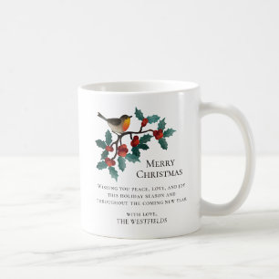 Holly-Beeren Wintervogel Frohe Weihnachten Geschen Kaffeetasse