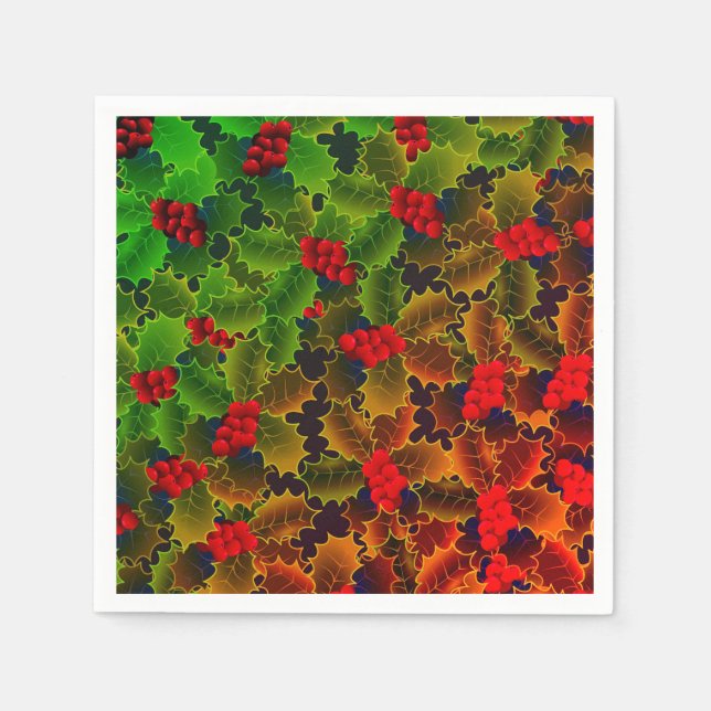 Holly-Beerenblatt strahlend Winterrot-grüne Herde Serviette (Vorderseite)