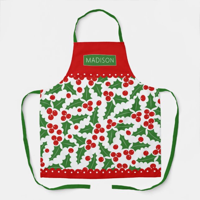Holly Beerenmuster skallopiert Rahmen Weihnachten Schürze (Vorderseite)