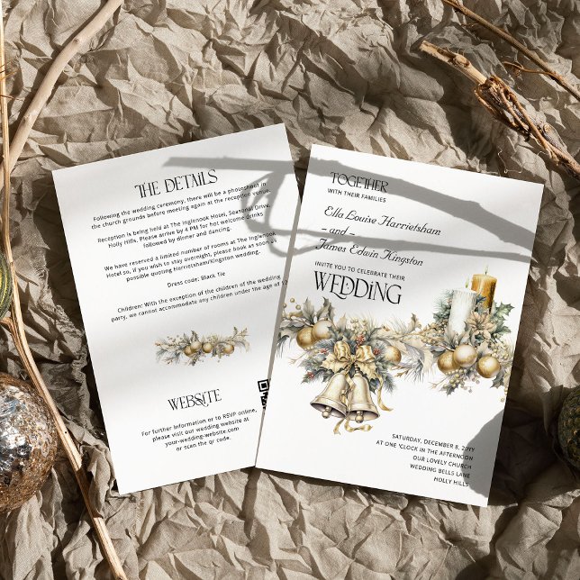 Holly Bells Golden Berries Winter Wedding Details Einladung (Wedding Invitation with Details from the Holly Bells Wedding Collection by Darling & May)