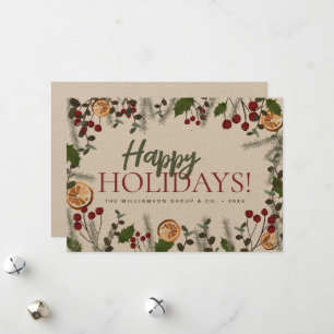 Holly Beries Pine XMAS Happy Holidays Corporate Feiertagskarte