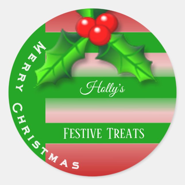 Holly Beries Weihnachtslabel Runder Aufkleber (Vorderseite)