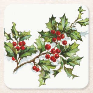 Holly Berries 001 Rechteckiger Pappuntersetzer