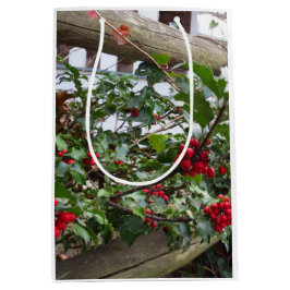 Holly Berries and Fence - Martha's Vineyard Mittlere Geschenktüte