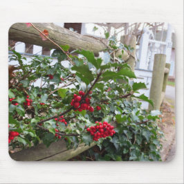 Holly Berries and Fence - Martha's Vineyard Mousepad