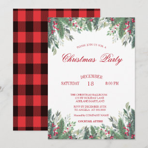 Holly Berries Branches Red Kariert Christmas Compa Einladung