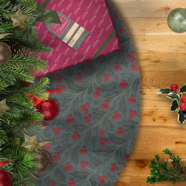 Holly Berries Christmas Polyester Weihnachtsbaumdecke (Von Creator hochgeladen)