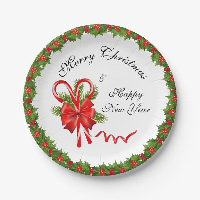 Holly Berries Christmas und Candy Canes Pappteller (Vorderseite)