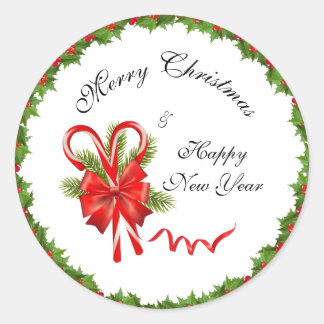 Holly Berries Christmas und Candy Canes Runder Aufkleber