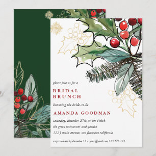 Holly Berries Christmas Wedding Bridal Brunch Einladung