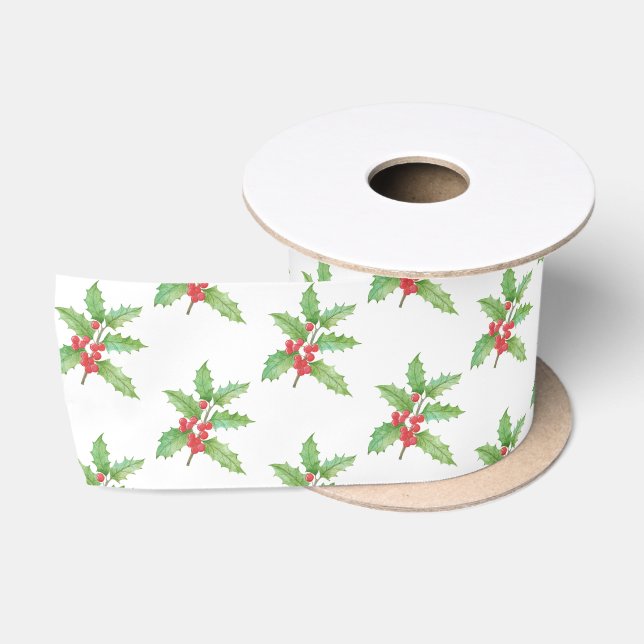 Holly berries Christmas wrapping paper Satinband (Spule)
