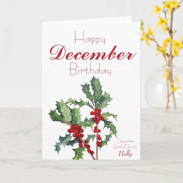 Holly Berries Dezember Geburtstag Karte (Gelbe Blume)