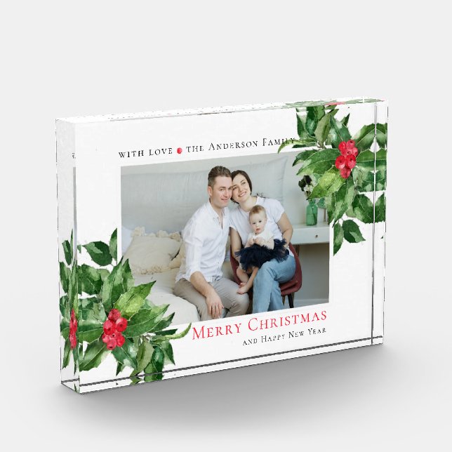 Holly Berries Frame Christmas Personalisiertes Fot Fotoblock (Links)