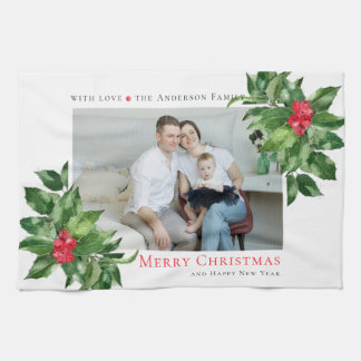 Holly Berries Frame Christmas Personalisiertes Fot Geschirrtuch