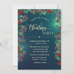 Holly Berries Gold Green Company Christmas Party Einladung