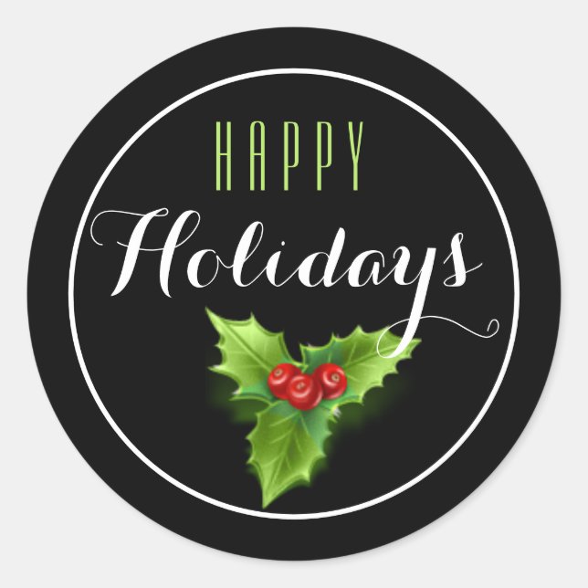 Holly & Berries Happy Holiday Sticker (Vorderseite)