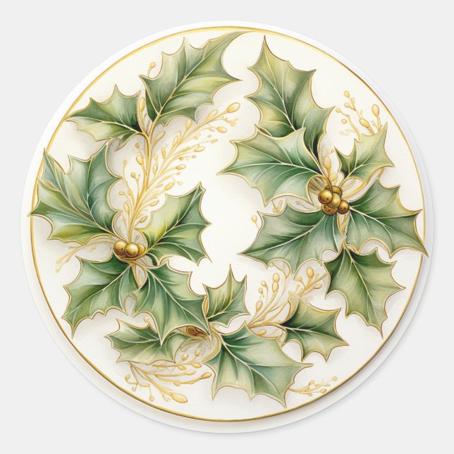 Holly Berries in Gold Runder Aufkleber (Vorderseite)