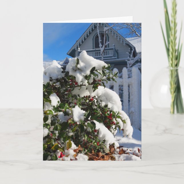 Holly Berries in Snow - Martha's Vineyard Karte (Vorderseite)