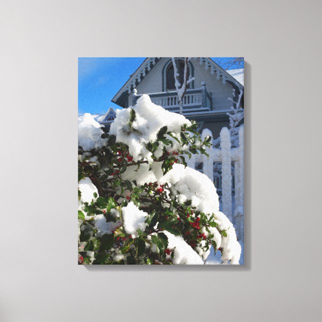 Holly Berries in Snow - Martha's Vineyard Leinwanddruck (Vorderseite)