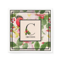 Holly Berries Monogram Letter C Familienname Paper