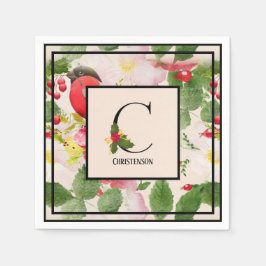 Holly Berries Monogram Letter C Familienname Paper Serviette