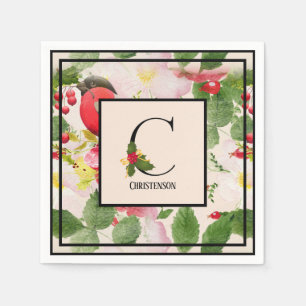 Holly Berries Monogram Letter C Familienname Paper Serviette