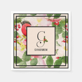Holly Berries Monogram Letter G Family Name Paper Serviette