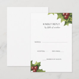 Holly Berries Monogram Winter Wedding RSVP Karte