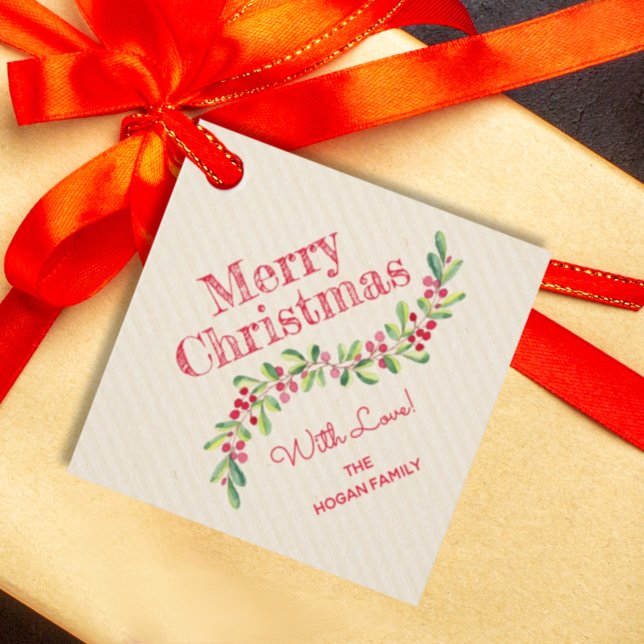 Holly Berries on Ivory Christmas Holiday Diamond Geschenkanhänger (Von Creator hochgeladen)