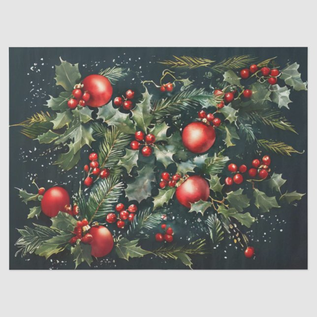 Holly Berries Ornaments und Pine Decoupage Craft P Seidenpapier (Vorderseite)