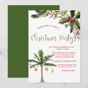 Holly Berries Palm Tree Company Weihnachtsfeier Einladung