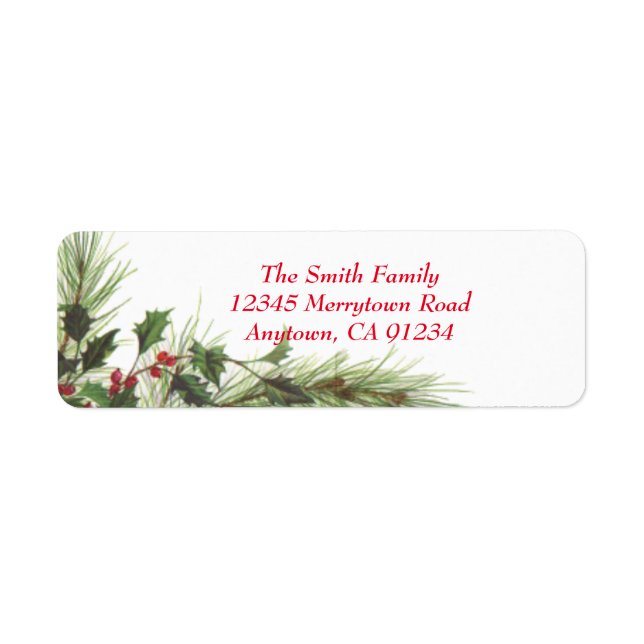 Holly Berries & Pine Custom Return Address Labels (Vorne)