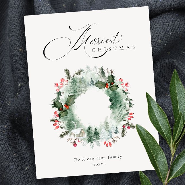Holly Berries Pine Tree Red Christmas Wreath Postkarte (Von Creator hochgeladen)