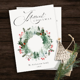 Holly Berries Pine Tree Snow Weihnachtsfeier Feiertagskarte