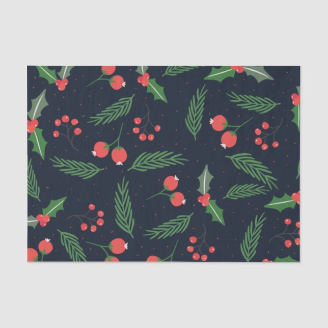 Holly Berries Pine Winter Foliage Seidenpapier (Vorderseite)