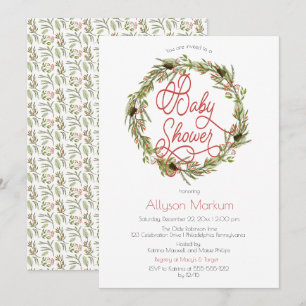 Holly   Berries Pine Wreath Holiday Kinderdusche i Einladung