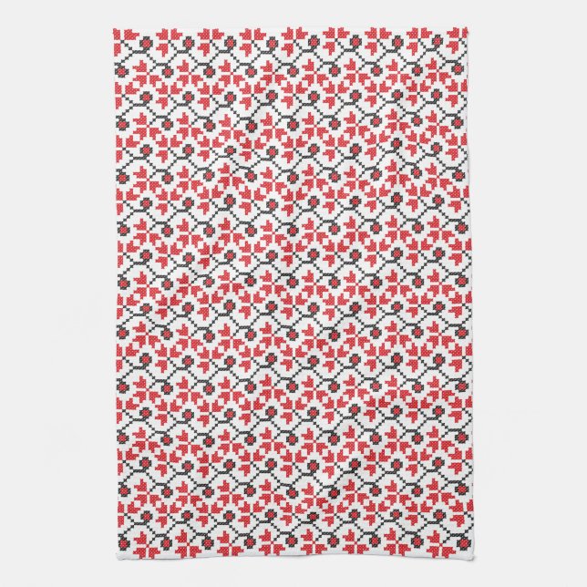 Holly Berries Red Blume Kreuzstich Design Küchentuch (Vertikal)