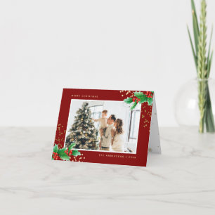 Holly Berries Red Gold Family Foto Weihnachten