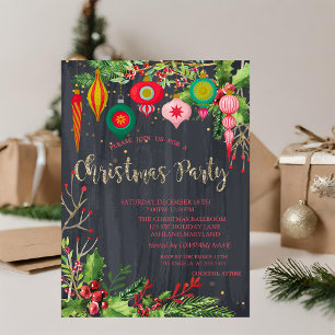 Holly Berries, Retro Balls Schwarzes Weihnachten Einladung