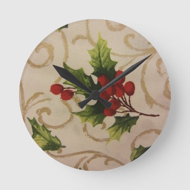 Holly Berries Runde Wanduhr (Vorderseite)