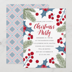 Holly Berries und Ferns Weihnachts-Party Einladung