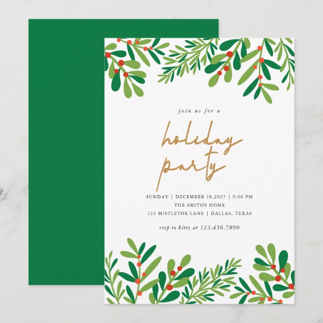 Holly Berries und Ferns Weihnachts-Party Einladung (Vorne/Hinten)