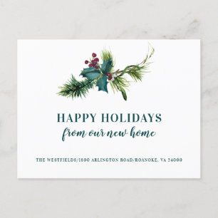 Holly Berries und Pine New Zuhause Holiday Moving Ankündigungspostkarte