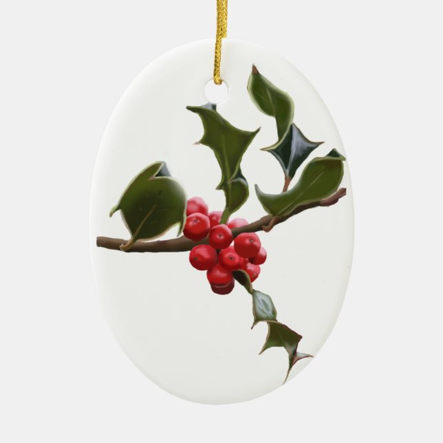Holly Berries Weihnachtsdekoration Keramik Ornament (Vorne)
