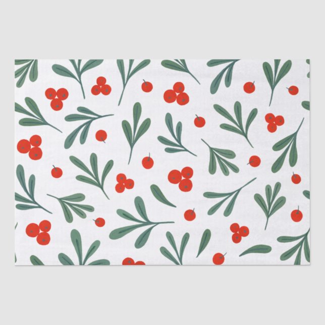Holly Berries Winter Pflanze Nahtloses Muster Seidenpapier (Vorderseite)
