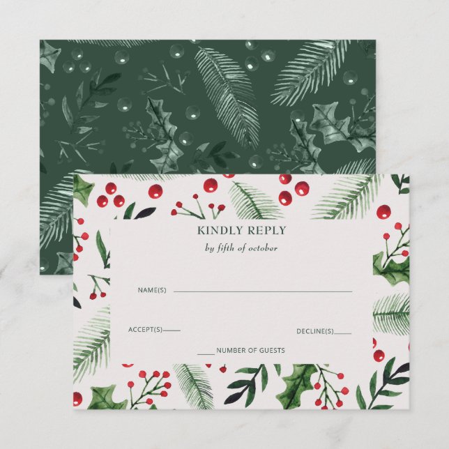 Holly Berries Winter Wedding RSVP Karte (Vorne/Hinten)