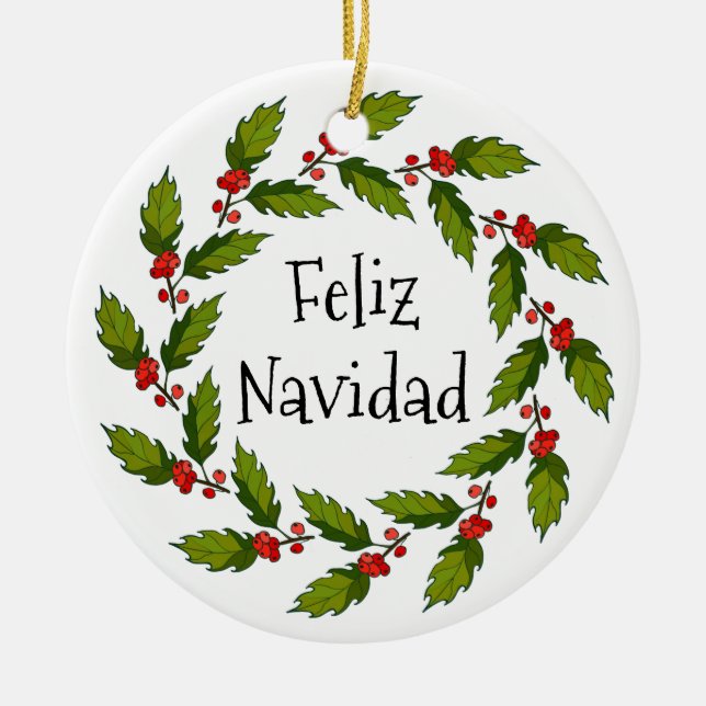 Holly Berries Wreath Design Keramik Ornament (Vorne)