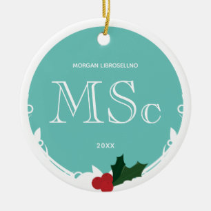 Holly Berry Aquamarin White MSc Abschluss Name Yea Keramik Ornament