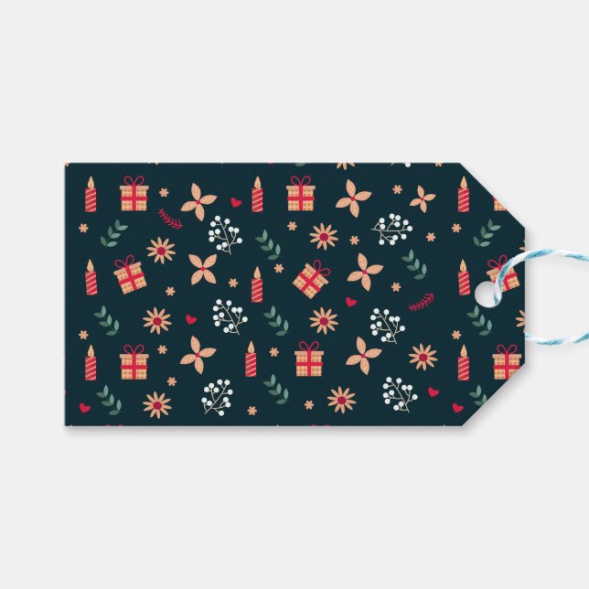 Holly Berry Art Pattern Weihnachtszeit Kunst, Dich Geschenkanhänger (Vorderseite (Horizontal))