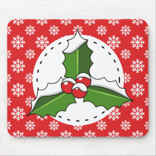 Holly Berry auf Red White Snowflakes Pattern Mousepad